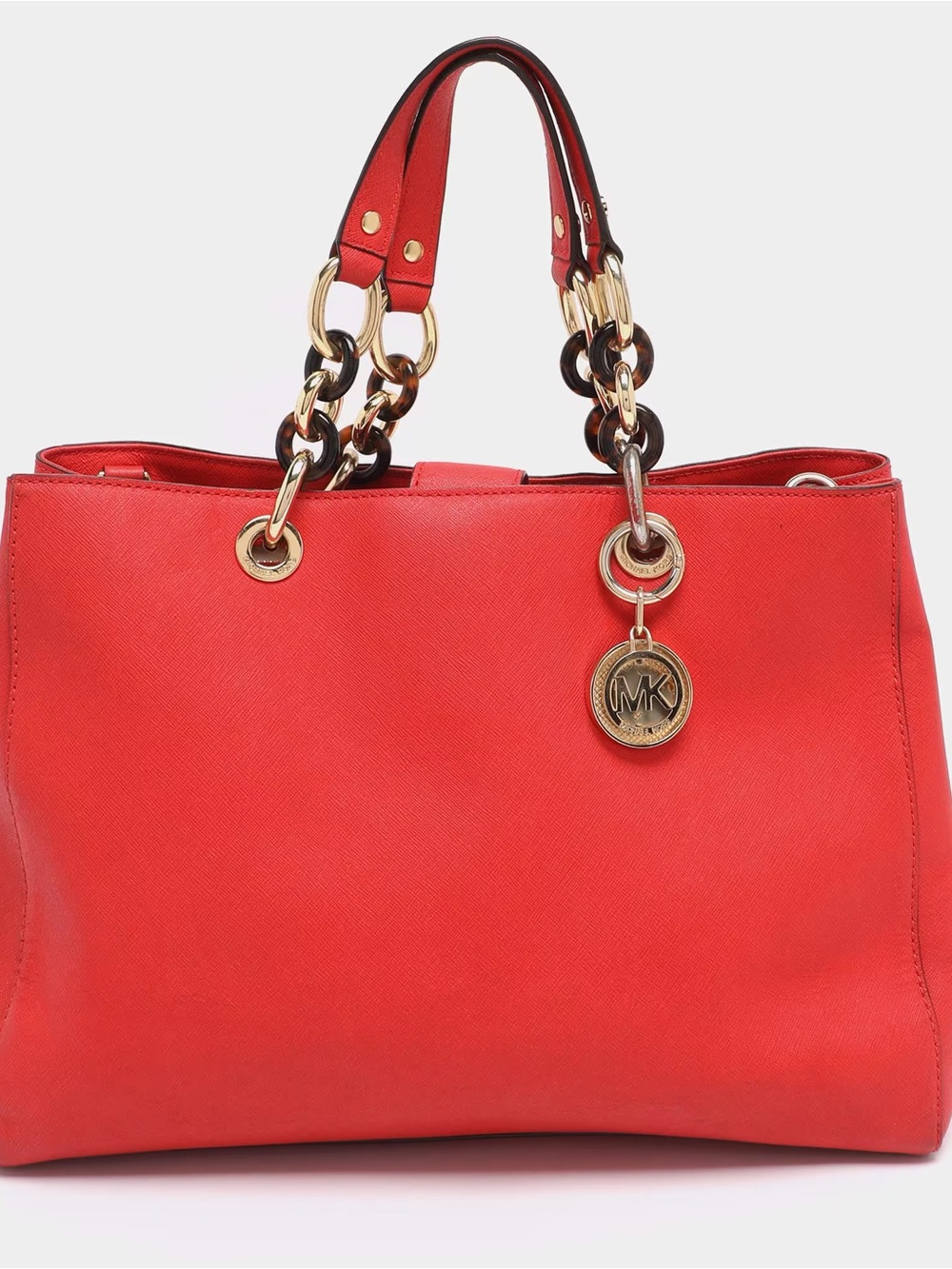 Michael Kors Red Saffiano Leather Tote with Gold Accents